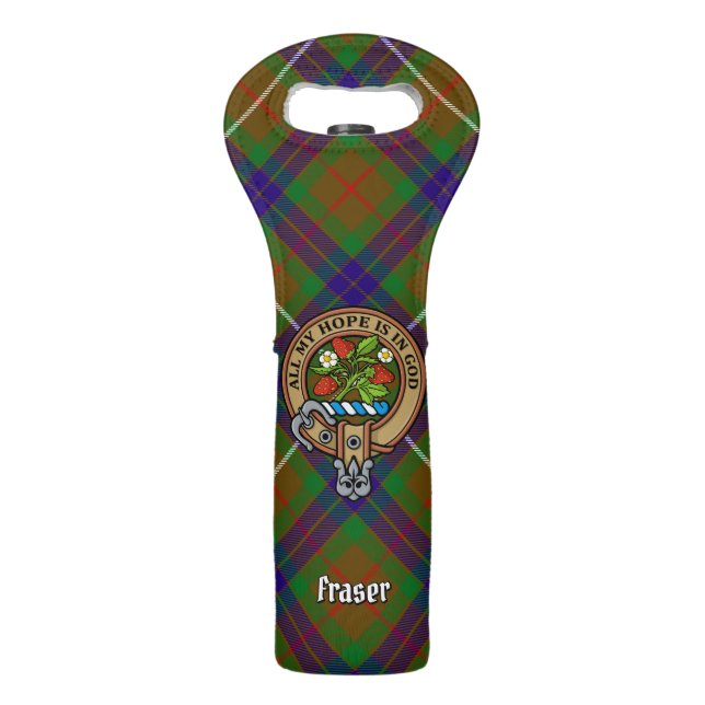 Clan Fraser Crest over Hunting Tartan Wine Bag (Front)