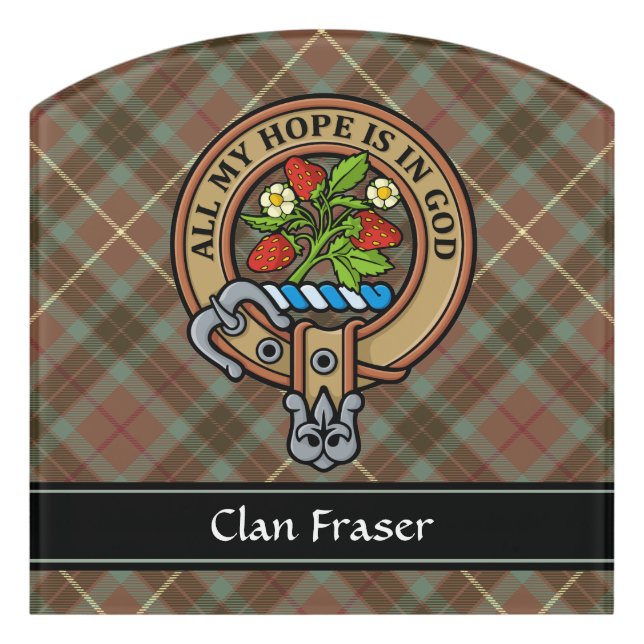 Clan Fraser Crest over Hunting Weathered Tartan Door Sign (Contour Front)