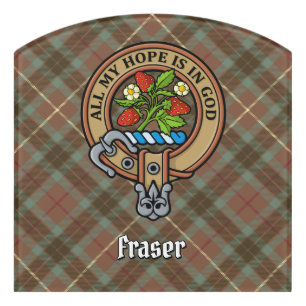 Clan Fraser Crest over Hunting Weathered Tartan Door Sign