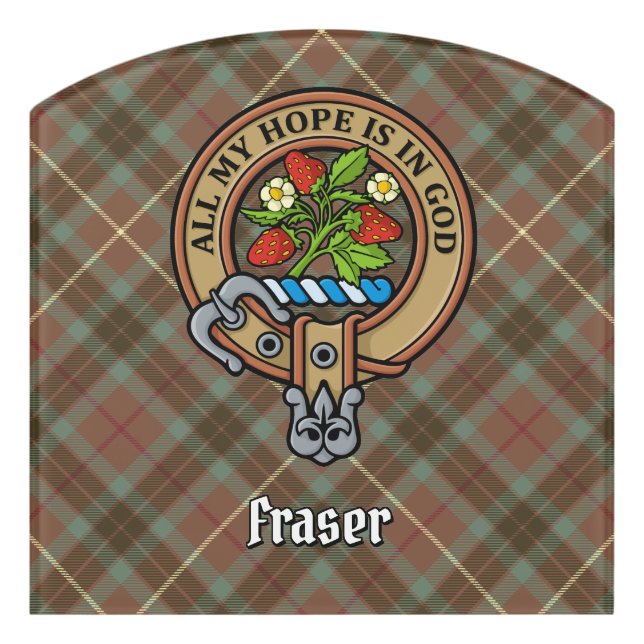 Clan Fraser Crest over Hunting Weathered Tartan Door Sign (Contour Front)