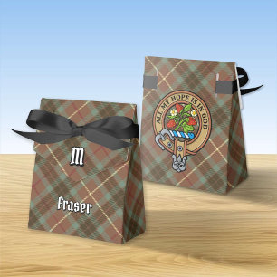 Clan Fraser Crest over Hunting Weathered Tartan Favor Boxes