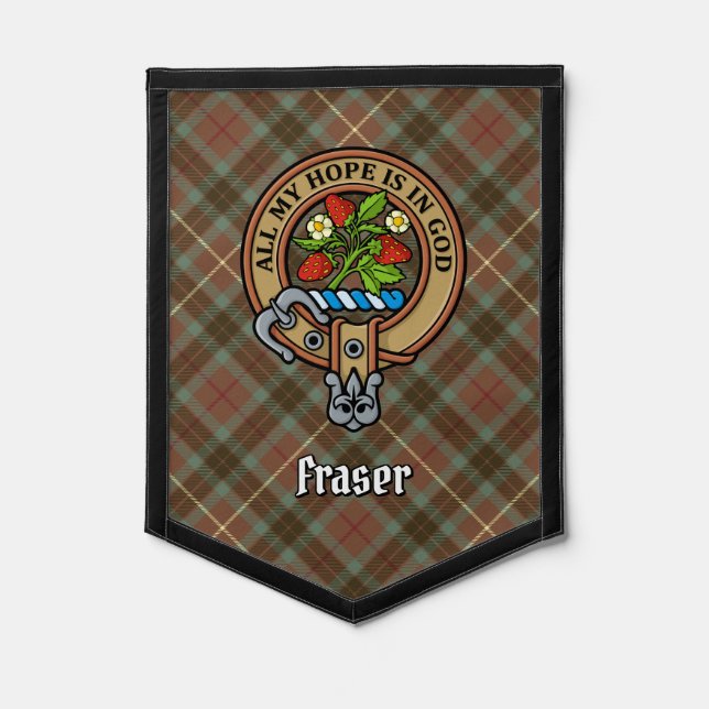 Clan Fraser Crest over Hunting Weathered Tartan Pennant (Front)