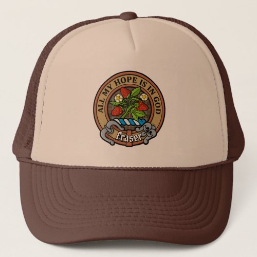Clan Fraser Crest over Hunting Weathered Tartan Trucker Hat
