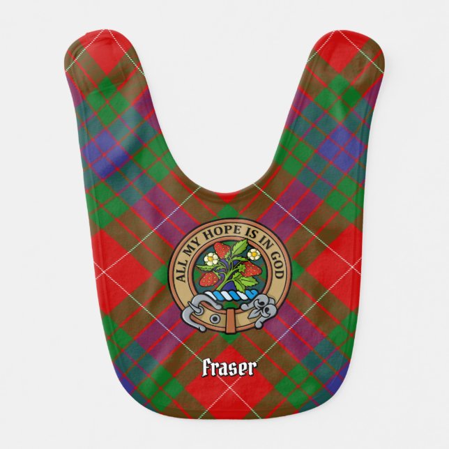 Clan Fraser Crest over Tartan Baby Bib (Front)