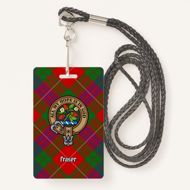 Clan Fraser Crest over Tartan Badge (Front with Lanyard)