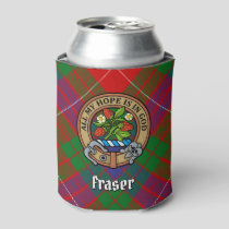Clan Fraser Crest over Tartan Can Cooler