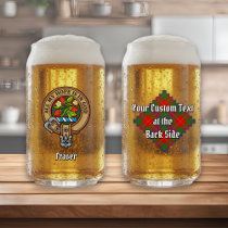 Clan Fraser Crest over Tartan Can Glass