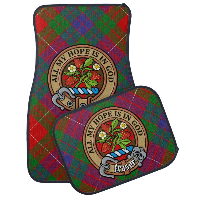 Clan Fraser Crest over Tartan Car Floor Mat (Set)