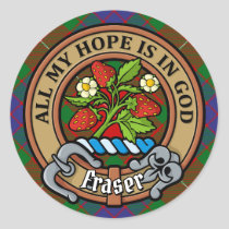 Clan Fraser Crest over Tartan Classic Round Sticker