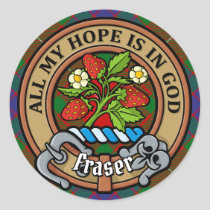 Clan Fraser Crest over Tartan Classic Round Sticker