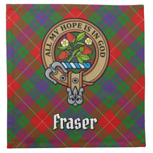 Clan Fraser Crest over Tartan Cloth Napkin