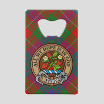 Clan Fraser Crest over Tartan Credit Card Bottle Opener