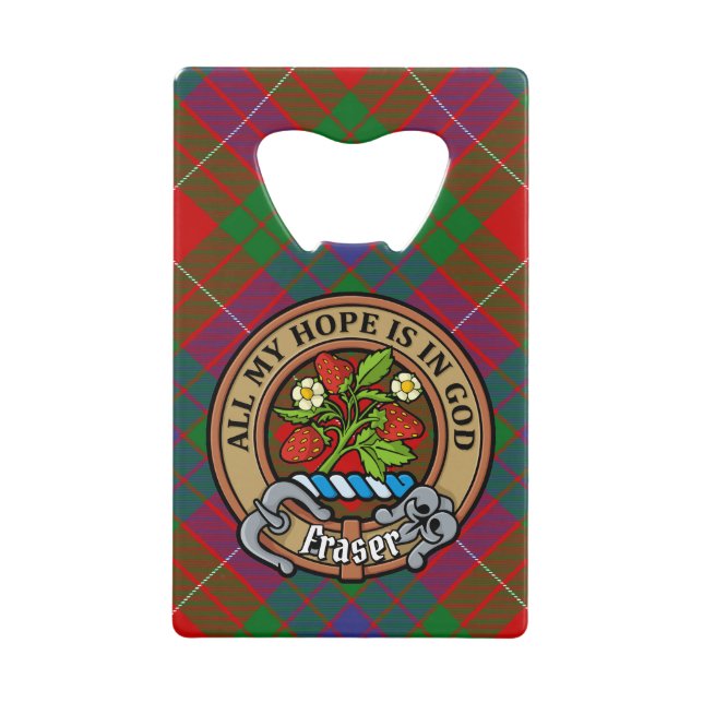 Clan Fraser Crest over Tartan Credit Card Bottle Opener (Front)