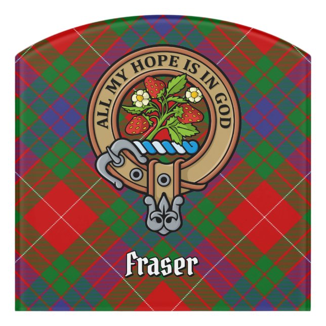 Clan Fraser Crest over Tartan Door Sign (Contour Front)
