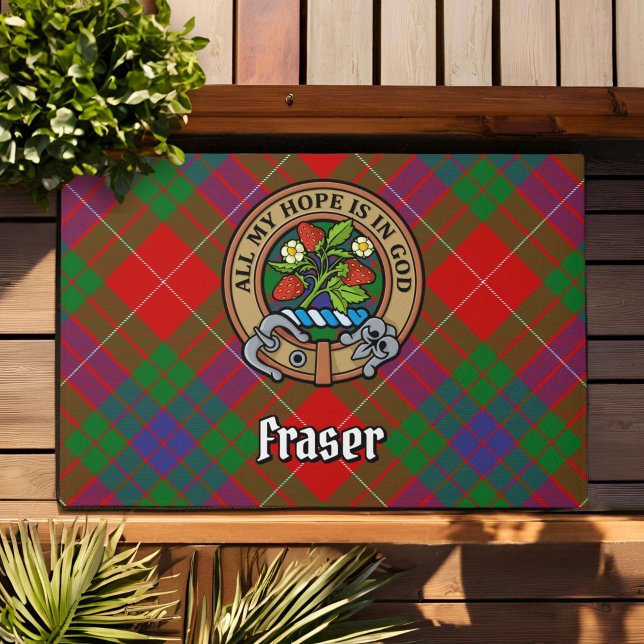Clan Fraser Crest over Tartan Doormat (Creator Uploaded)