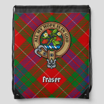 Clan Fraser Crest over Tartan Drawstring Bag