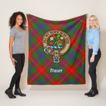 Clan Fraser Crest over Tartan Fleece Blanket