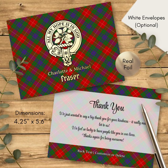 Clan Fraser Crest over Tartan Foil Invitation Postcard (Creator Uploaded)