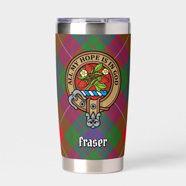 Clan Fraser Crest over Tartan Insulated Tumbler (Front)