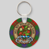 Clan Fraser Crest over Tartan Keychain