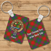 Clan Fraser Crest over Tartan Keychain