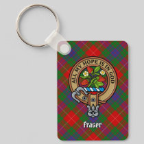 Clan Fraser Crest over Tartan Keychain