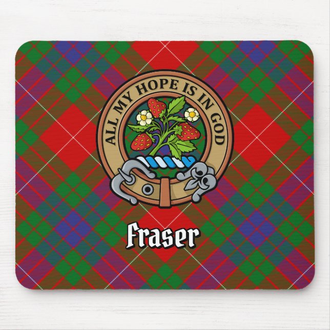 Clan Fraser Crest over Tartan Mouse Pad (Front)
