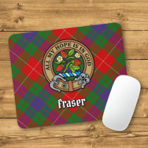 Clan Fraser Crest over Tartan Mouse Pad