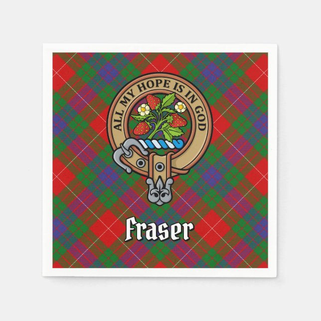 Clan Fraser Crest over Tartan Napkins (Front)