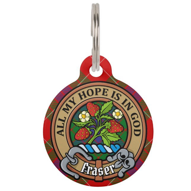 Clan Fraser Crest over Tartan Pet ID Tag (Front)