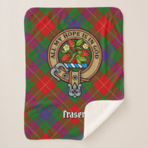 Clan Fraser Crest over Tartan Sherpa Blanket