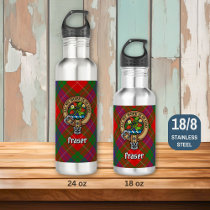 Clan Fraser Crest over Tartan Stainless Steel Water Bottle