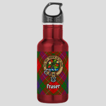 Clan Fraser Crest over Tartan Stainless Steel Water Bottle