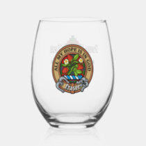 Clan Fraser Crest over Tartan Stemless Wine Glass