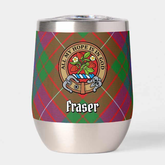 Clan Fraser Crest over Tartan Thermal Wine Tumbler (Front)
