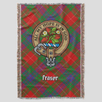 Clan Fraser Crest over Tartan Throw Blanket