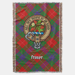 Clan Fraser Crest over Tartan Throw Blanket
