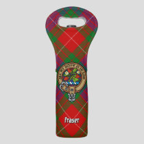 Clan Fraser Crest over Tartan Wine Bag