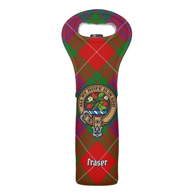 Clan Fraser Crest over Tartan Wine Bag (Front)