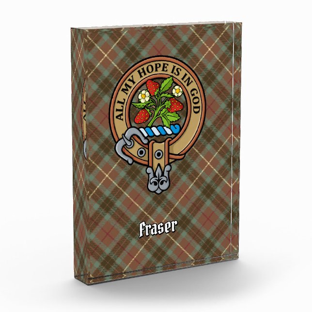 Clan Fraser Crest over Weathered Hunting Tartan Acrylic Award (Left)