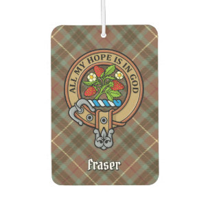 Clan Fraser Crest over Weathered Hunting Tartan Air Freshener
