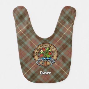 Clan Fraser Crest over Weathered Hunting Tartan Baby Bib