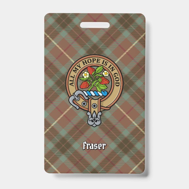 Clan Fraser Crest over Weathered Hunting Tartan Badge (Front)