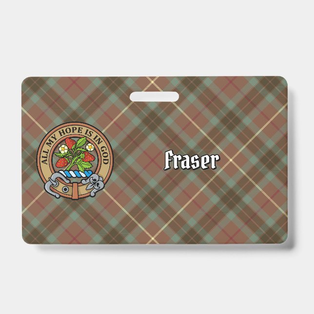 Clan Fraser Crest over Weathered Hunting Tartan Badge (Front)