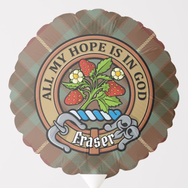 Clan Fraser Crest over Weathered Hunting Tartan Balloon (Front)