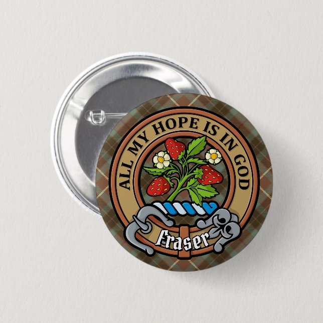 Clan Fraser Crest over Weathered Hunting Tartan Button (Front & Back)