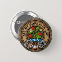 Clan Fraser Crest over Weathered Hunting Tartan Button