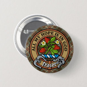 Clan Fraser Crest over Weathered Hunting Tartan Button