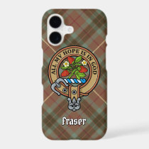 Clan Fraser Crest over Weathered Hunting Tartan iPhone 17 Case