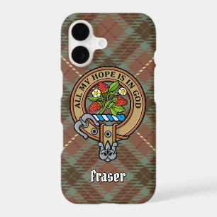 Clan Fraser Crest over Weathered Hunting Tartan iPhone 17 Case